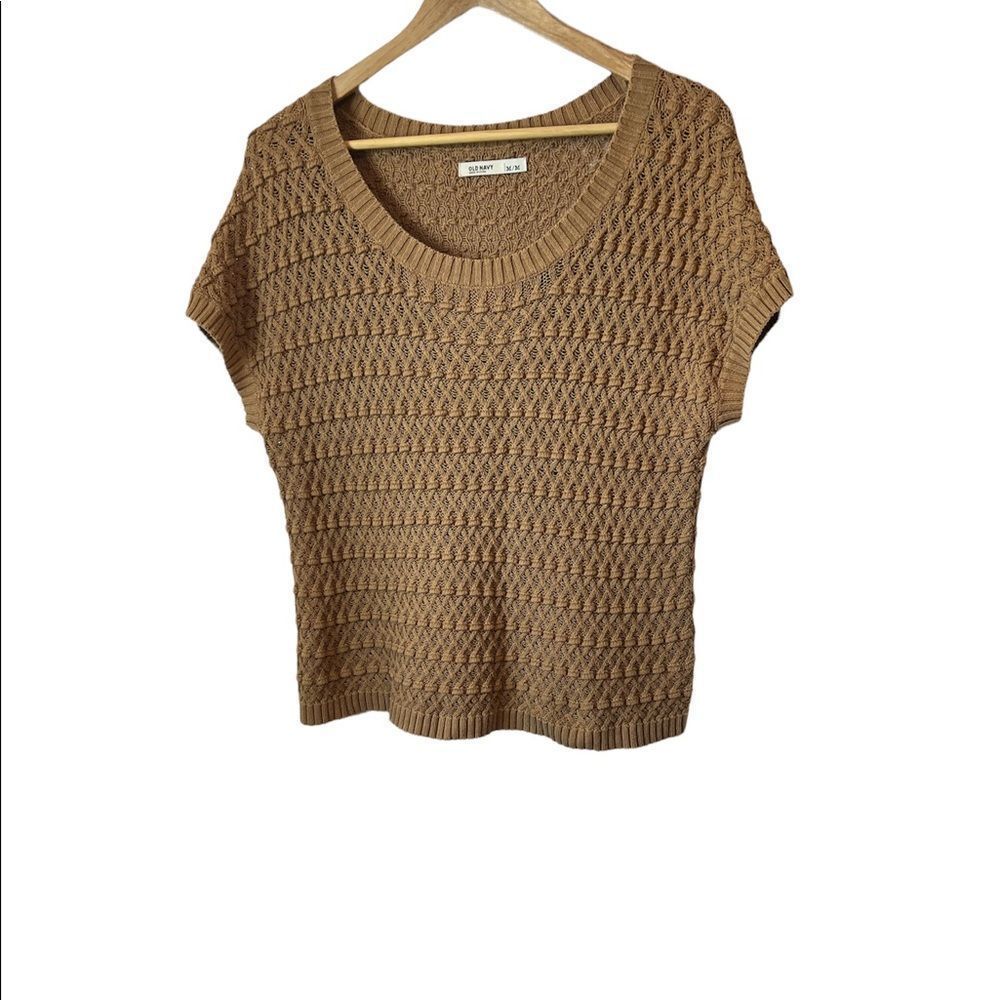 OLD NAVY Tan Loose Knit Short Sleeve Scoop Neck Short Fit Pullover Sweater M